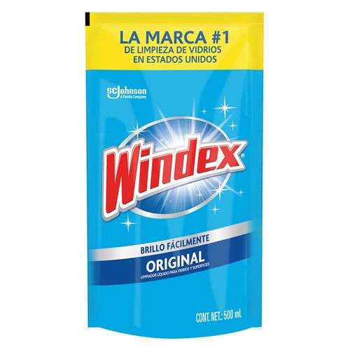 Limpiador Líquido para Vidrios y Superficies Windex Formulado con Vinagre Repuesto 500 ml