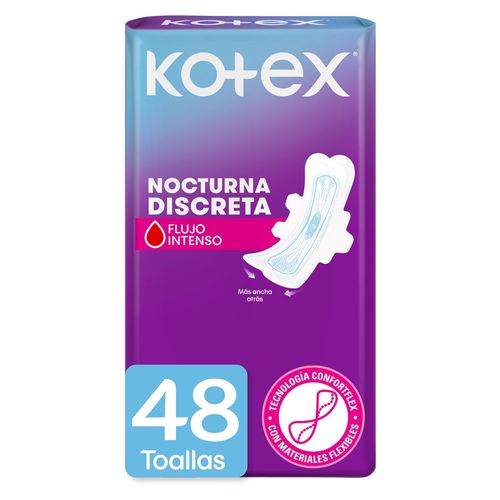 Toallas Higiénicas Femeninas Kotex Nocturna Discreta -48 Uds