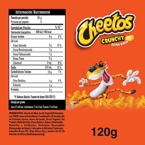 Snack Cheetos Crunchy Extra Queso - 120 g