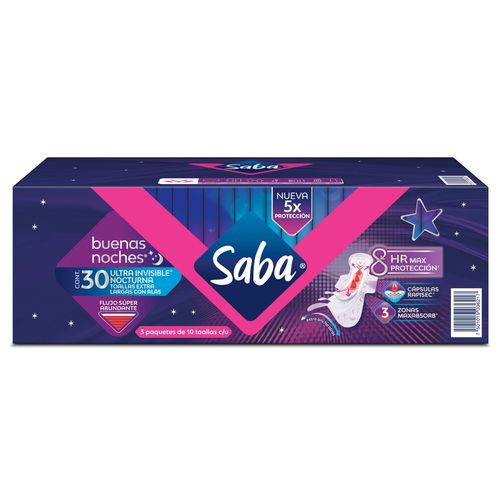 Saba Toalla Sanitaria Ultra Nocturna - 30u