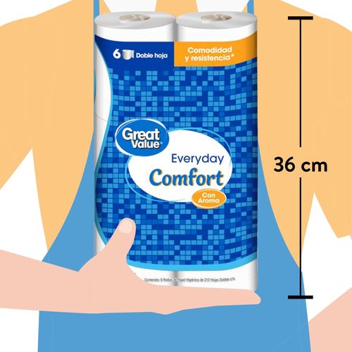 Papel Higiénico Great Value Doble Hoja Comodidad y Resistencia - 6 Rollos