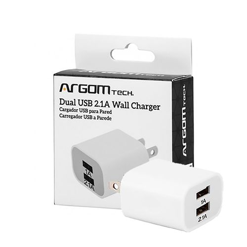 Cargador Argom dual USB 2 en 1 color blanco