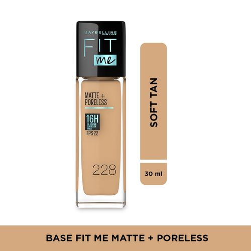 Base Fit Me Matte Poreless Maybelline NY Tono Soft Tan 228 -30 ml