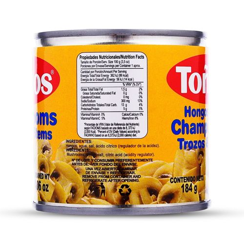 Hongos Champiñones Toños Trozos y Tallos - 115 g