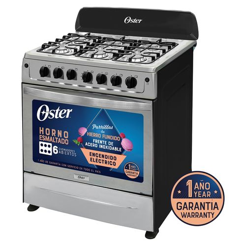 Estufa a Gas Oster OS-GSBCW30HSS 30” Frente de Acero Inoxidable 6 Quemadores