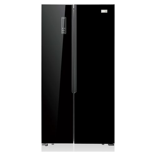 Refrigeradora No Frost Side By Side Oster 429lt 15.2pc Black Glass Puertas Luz Led Manija Interna Display Exterior Bandejas De Vidrio