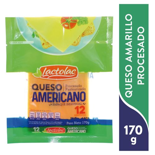 Queso Lactolac Americano Amarillo 12 Rebanadas - 170gr