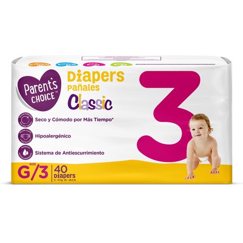 Pañales Parents Choice Classic Talla G/3- 40 uds