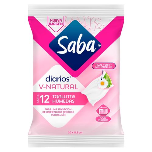 Toallitas Húmedas Saba V-Natural Con Aloe Vera Y Manzanilla  - 12Uds
