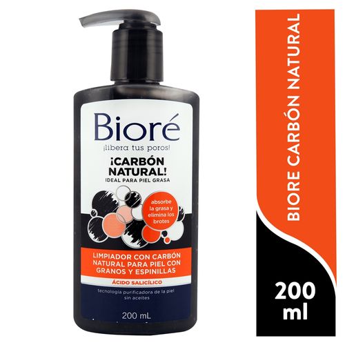 Limpiador facial Biore  de carbón natural para piel con granos - 200 ml