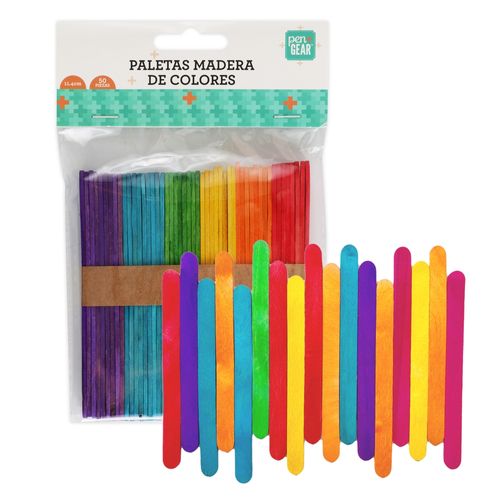 Paletas Pen + Gear de madera colores surtidos - 50 Pzas