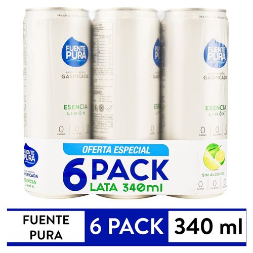 Agua Fuente Pura gasificada sabor limón 6 pack - 2040 ml