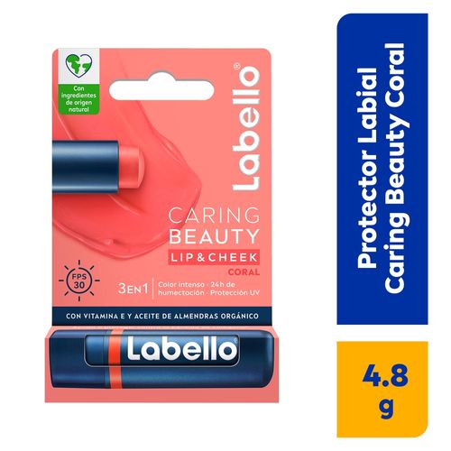 Bálsamo Labello para labios y mejillas con color coral con FPS 30 - 4 g