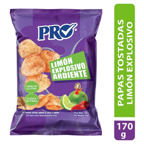 Papas Tostadas marca PRO limón explosivo -170g