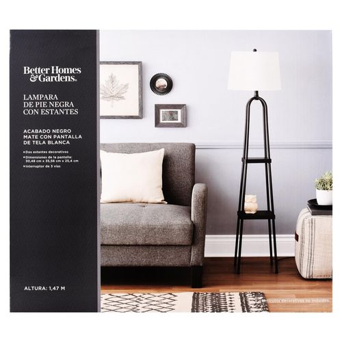 Lámpara Home Trends de pie negra con estantes