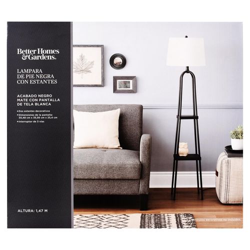 Lámpara De Pie Better Homes & Gardens Color  Negra Con Estantes