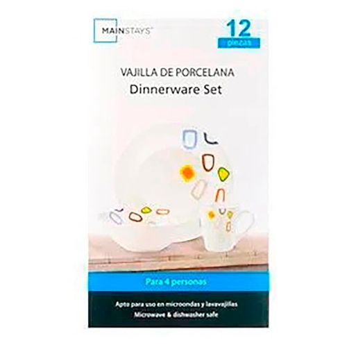 Vajilla Mainstays De Porcelana Con Diseño - 12 Piezas