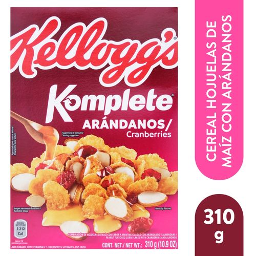 Cereal Kellogg's Komplete Arándanos de Maíz  Avena  Arroz y Salvado de Trigo con Arándanos- 310 g