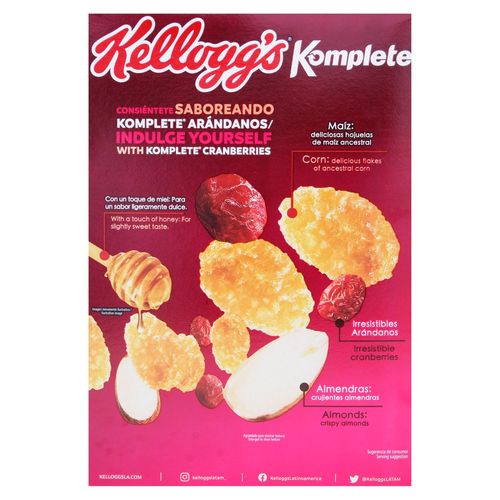 Cereal Kellogg's® Komplete® Arándanos - Cereal de Maíz, Avena, Arroz y Salvado de Trigro con Arándanos - 1 Caja de 310 g