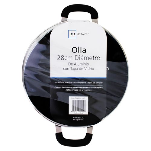 Olla Mainstays de aluminio color negro 28 cm de diámetro con tapa - 2 pzas