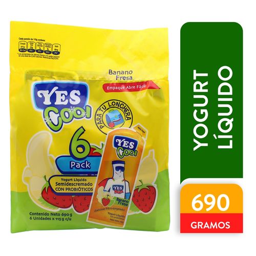 Yogurt líquido Yes Cool semidescremado banano y fresa 6 pack - 690 g