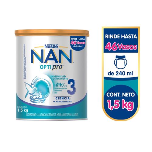 Alimento Lácteo Nan® Optipro® 3 Lata, Con Acetites Vegetales, Vitaminas, Hierro Y Probióticos - 1.5kg