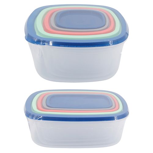 Recipientes Marca Mainstays rectangulares para alimentos, set de 5 recipientes.