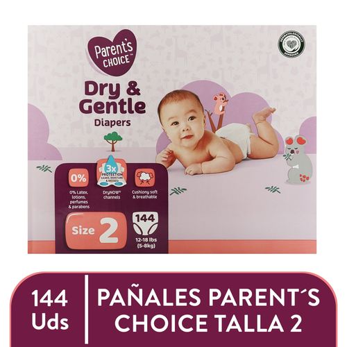 Pañales Parent's Choice Dry and Gentle T2 - 144 Unidades