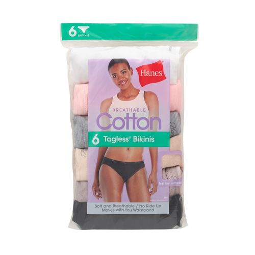 Bikini Hanes, Algodón para Mujer, 6 pack surtido -Talla 7