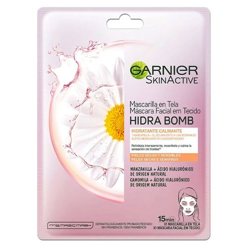 Mascarilla En Tela Active Hidra Bomb Garnier Skin -  Calmante Manzanilla  - 1 Pza - 28 g