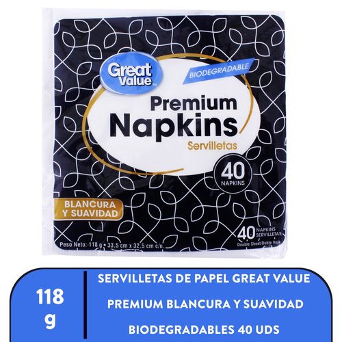 Servilletas Great Value gourmet blancura y suavidad 40 Uds - 118 g