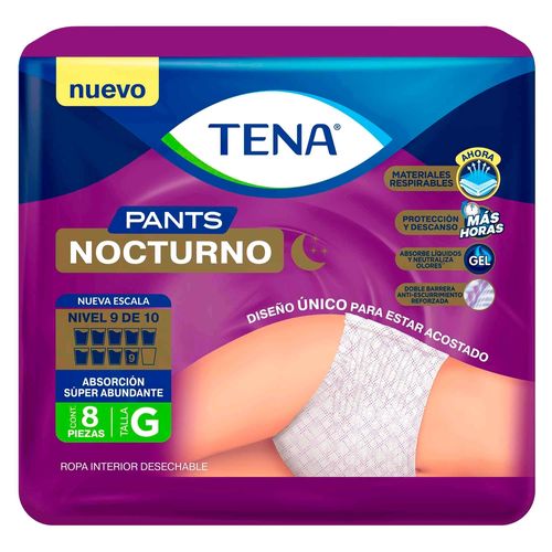 Ropa Interior Desechable Tena ® Pants Nocturno Talla G - 8 Unidades