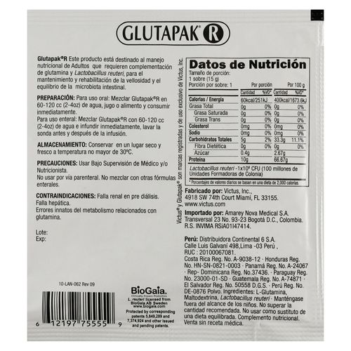 Sobre Glutapak R 15 g - Precio indicado por sobre