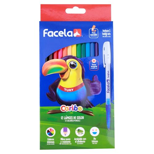 Lápices de colores Facela caribe más lapicero de regalo - 13 Pzas