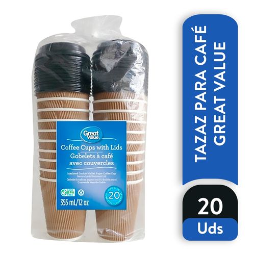 Tazas De Café  Great Value Con Tapa - 20Uds