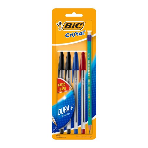 Bolígrafos Bic crystal dura más lápiz de grafito - 5 Uds