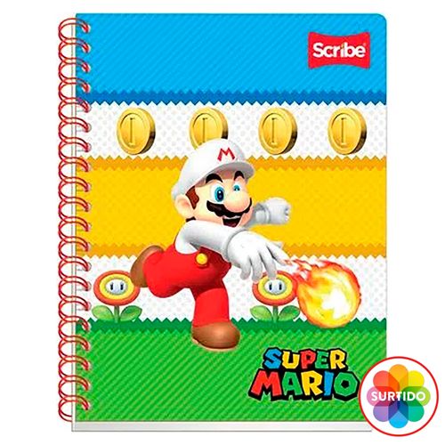 Cuaderno Scribe diseño mario bros rayado con resortes - 100 hojas