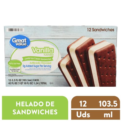 Helado Great Value sándwich sin azúcar 12 pack - 768 g