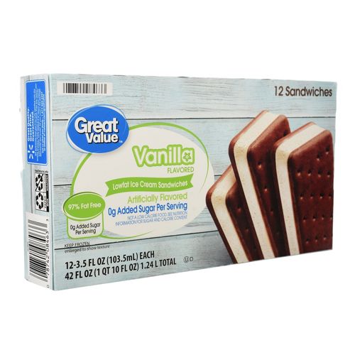 Helado Great Value sándwich sin azúcar 12 pack - 768 g