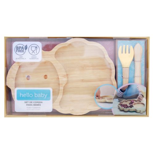 Plato Cubierto Bamboo Oveja Hello Baby