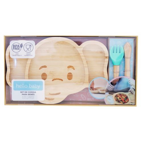 Plato Cubierto Bamboo Elefante Hello Bab