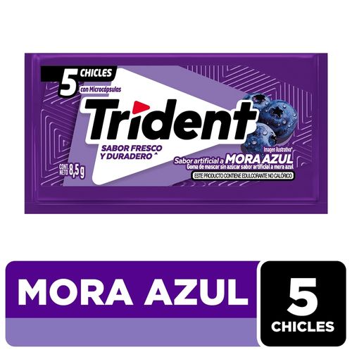 Chicle Trident Sin Azúcar sabor Mora Azul 5 unid 8,5g