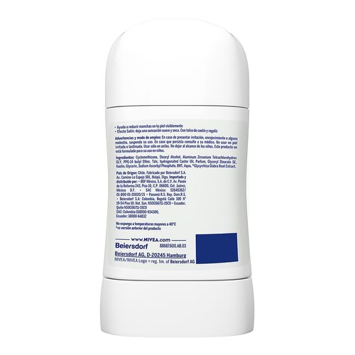 Desodorante Nivea para Dama Aclarado Efecto Satin en barra - 50 g