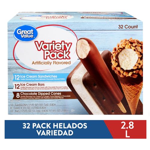 Helados Great Value sabores surtidos pack 32 - 2880 g