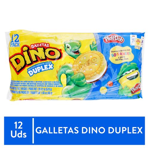 Galleta rellena Dino duplex chocolate y vainilla 12 Uds - 576 g