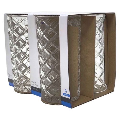 Ms Set De 4 Vasos Altos De Vidrio 355Ml