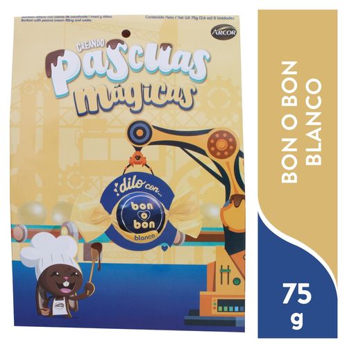 Chocolate bon o bon blanco Arcor relleno de crema de maní y oblea 5 uds- 75 g