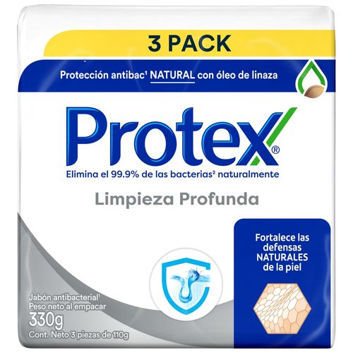 Jabón en Barra Antibacterial Protex, Limpieza Profunda, 3 Pack -110 g