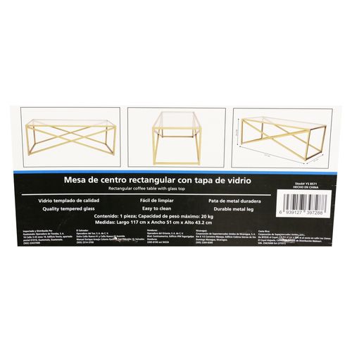 Ms Mesa De Centro Rectgular Vidrio 116Cm