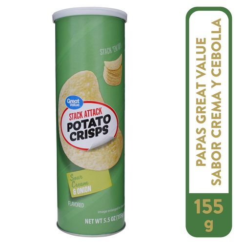 Papas Great Value tubo sabor crema y cebolla - 158 g